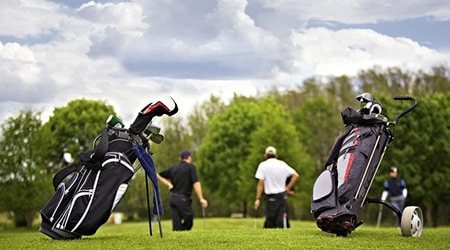 Golf bags on golf course